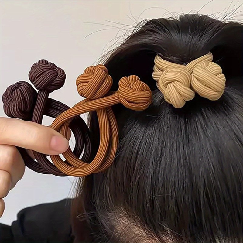 3pcs Solid Color Knotted Hair Tie Hair Rope Ponytail Holder Hair Accessories For Female