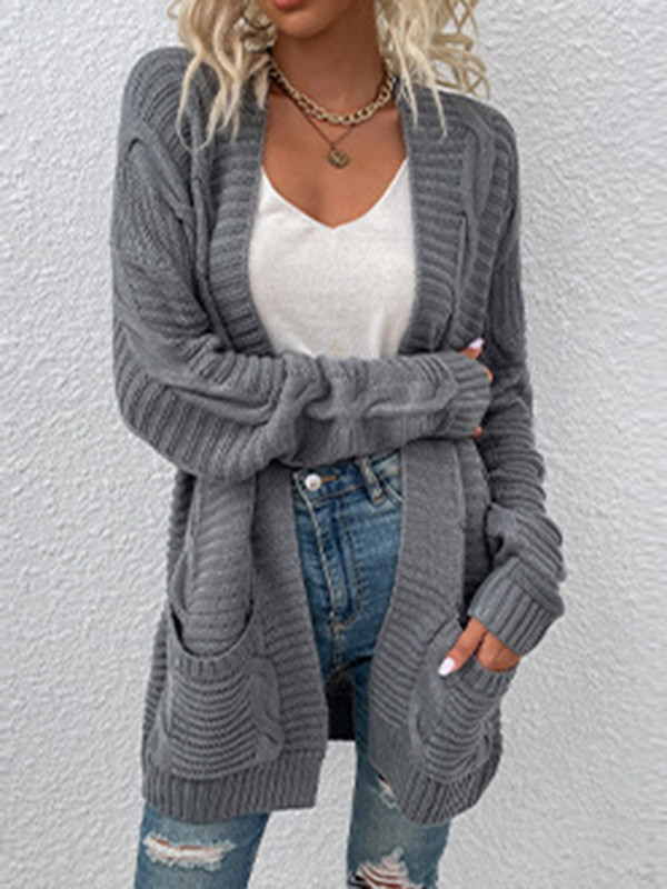 10 Colors Vintage Loose Jacquard Solid Color Cardigan