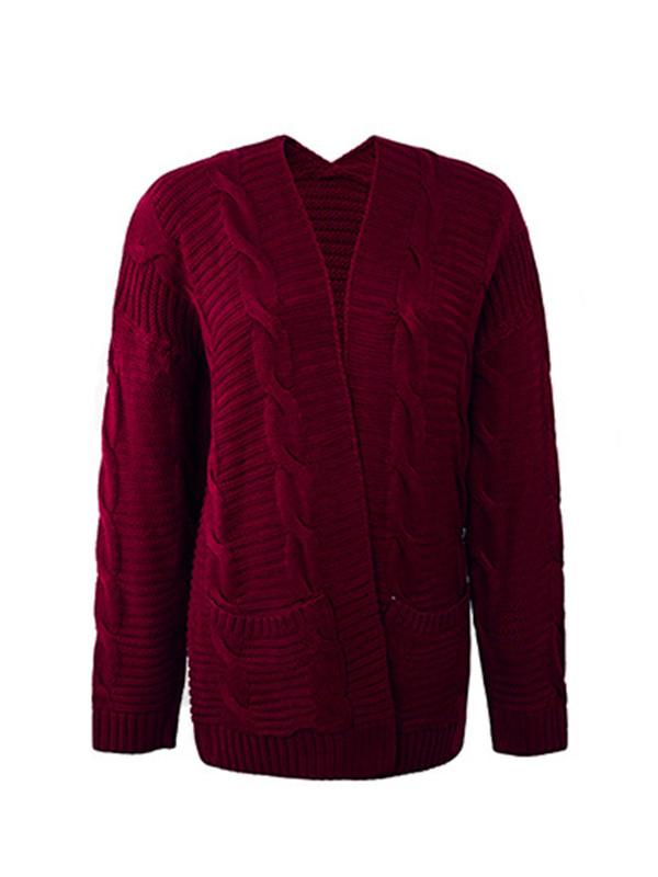 10 Colors Vintage Loose Jacquard Solid Color Cardigan