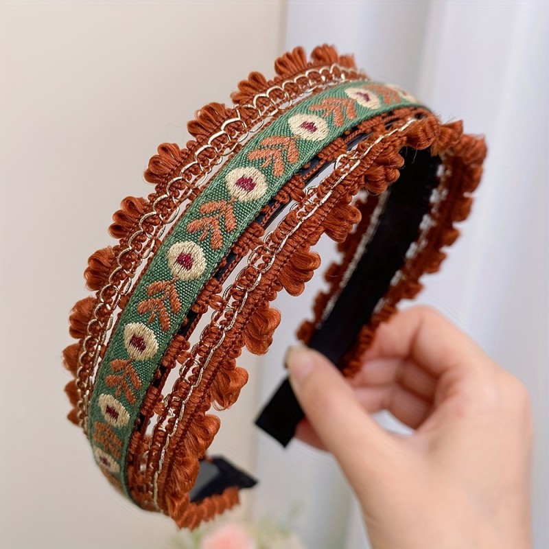 Bohemian Embroidered Headbands, Wide Hair Hoops, Vintage Style Elegant Hair Accessories, Versatile Women's Hairbands for Outgoing