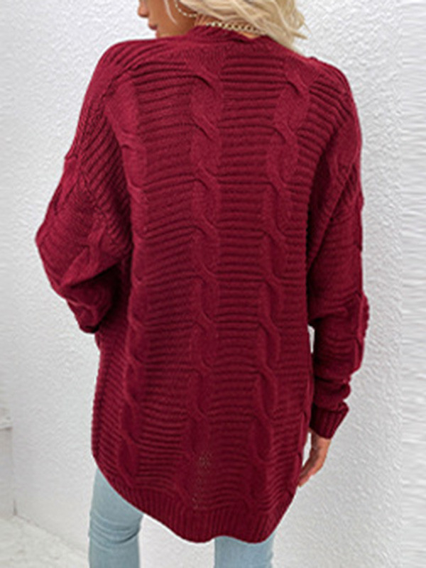 10 Colors Vintage Loose Jacquard Solid Color Cardigan