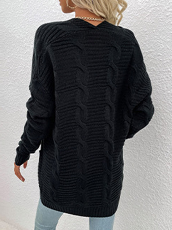 10 Colors Vintage Loose Jacquard Solid Color Cardigan