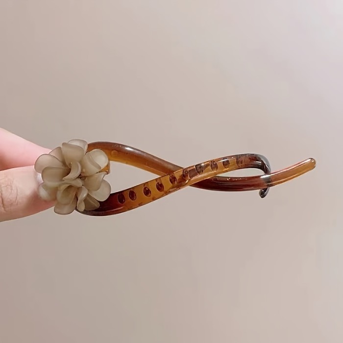Elegant Vintage Floral Hair Clip - Acrylic, Twist Design for Stylish Updos & Ponytails - Chic Accessory for Women
