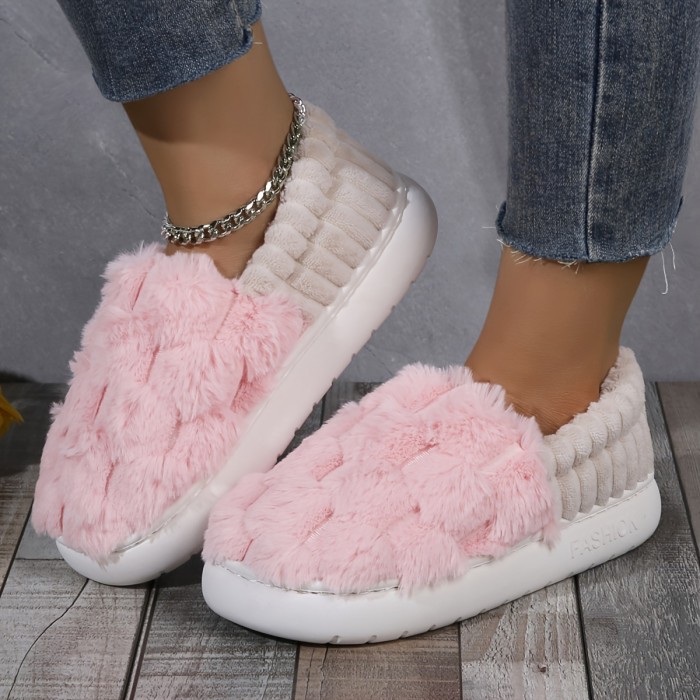 Cozy Colorblock Faux Fur Slippers - Ultra-Soft Slip-Ons with Luxurious Plush Lining - Perfect for Your Home Sanctuary