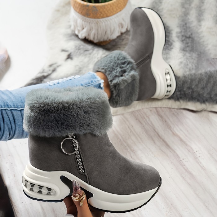 Cozy & Stylish Women's Winter Ankle Boots - Plush Lined, Thick Sole, Casual Fashion with Side Zipper, Round Toe