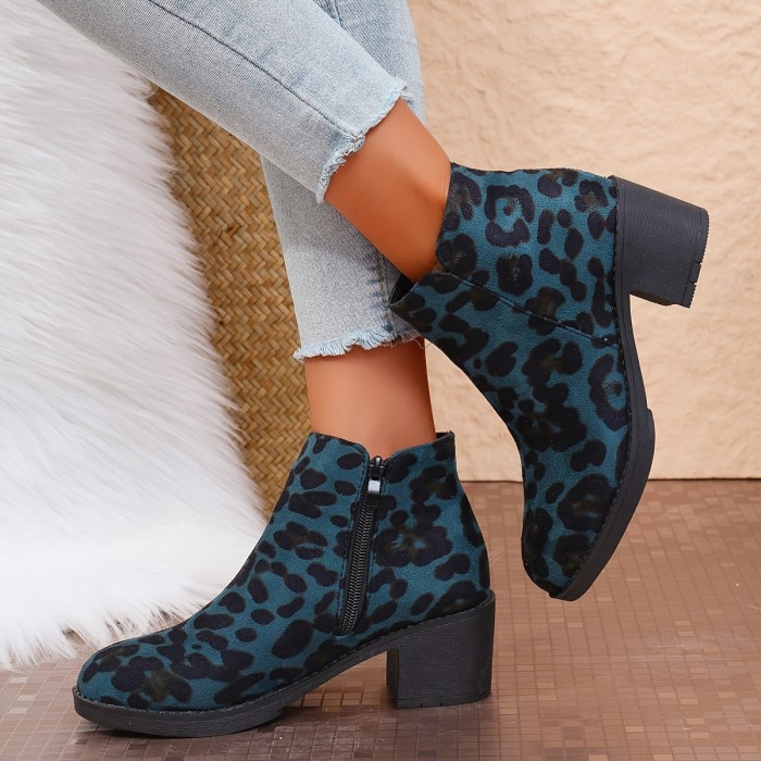 Chic Women's Ankle Boots with Chunky Heel - Pointed Toe, Side Zipper, Velvet Lining for Winter Dresses