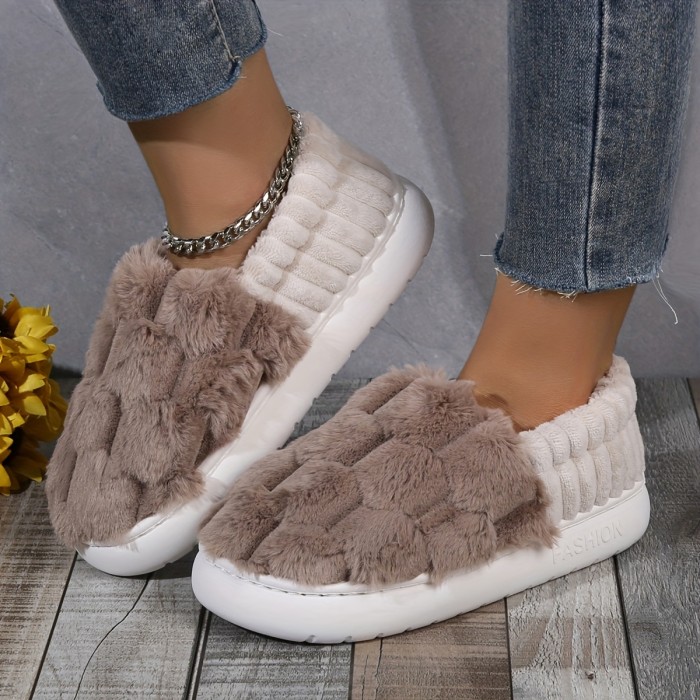 Cozy Colorblock Faux Fur Slippers - Ultra-Soft Slip-Ons with Luxurious Plush Lining - Perfect for Your Home Sanctuary