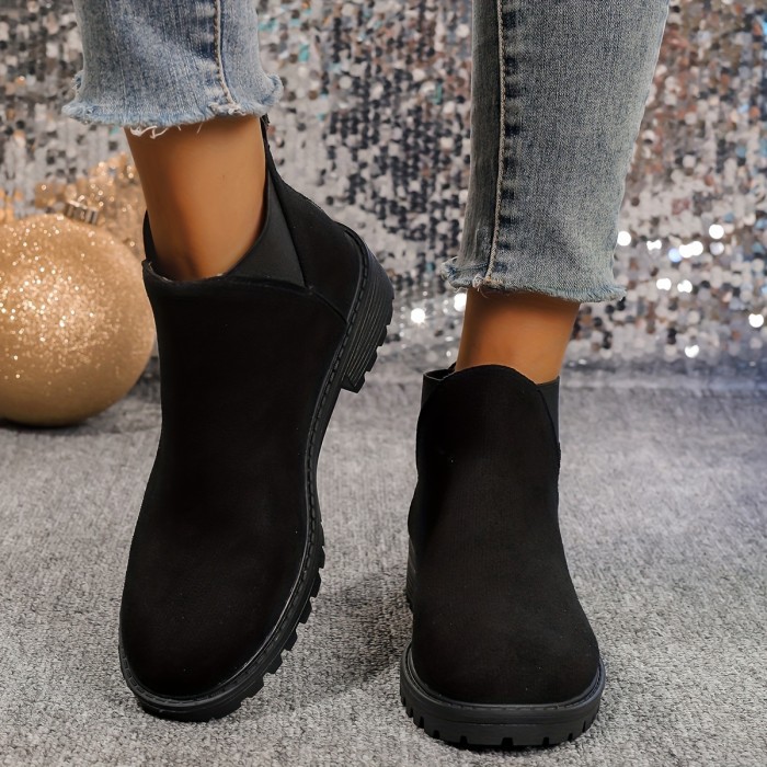 Chic Women's Slip-On Chelsea Boots - Comfortable Mid-Heel, Casual All-Season Ankle Booties with PU Sole
