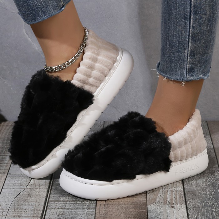 Cozy Colorblock Faux Fur Slippers - Ultra-Soft Slip-Ons with Luxurious Plush Lining - Perfect for Your Home Sanctuary