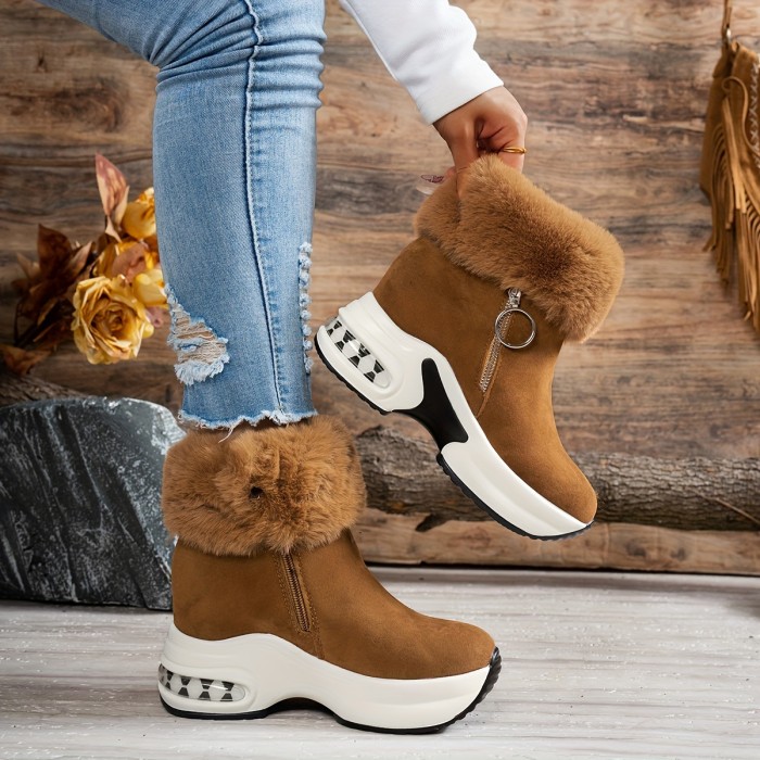 Cozy & Stylish Women's Winter Ankle Boots - Plush Lined, Thick Sole, Casual Fashion with Side Zipper, Round Toe