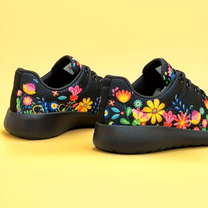 Stylish Floral Print Low-Top Sneakers - Lightweight, Breathable, and Comfortable Shoes for Women's Outdoor Fashion - Lace-Up Closure, Casual Wear, and Versatile Style