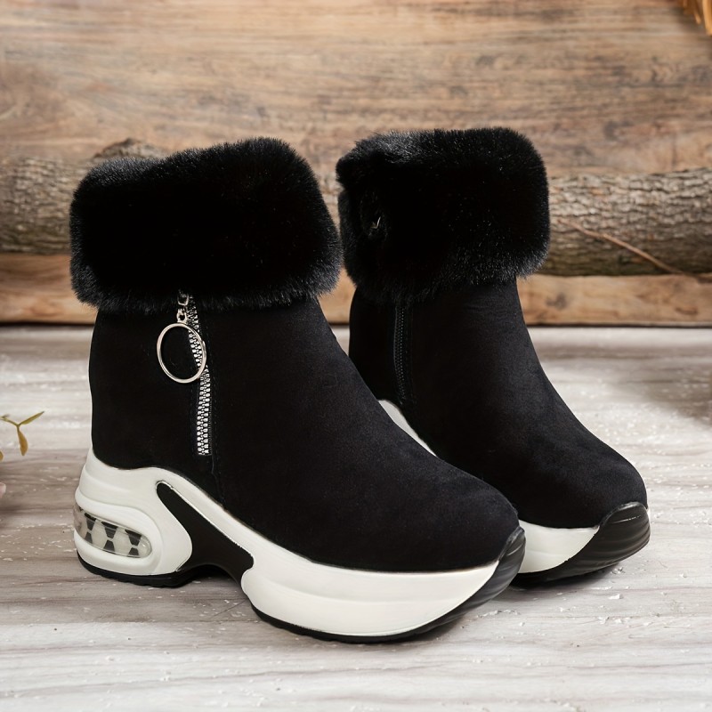 Cozy & Stylish Women's Winter Ankle Boots - Plush Lined, Thick Sole, Casual Fashion with Side Zipper, Round Toe
