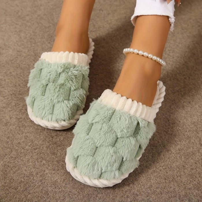 Cozy Colorblock Faux Fur Slippers - Ultra-Soft Slip-Ons with Luxurious Plush Lining - Perfect for Your Home Sanctuary