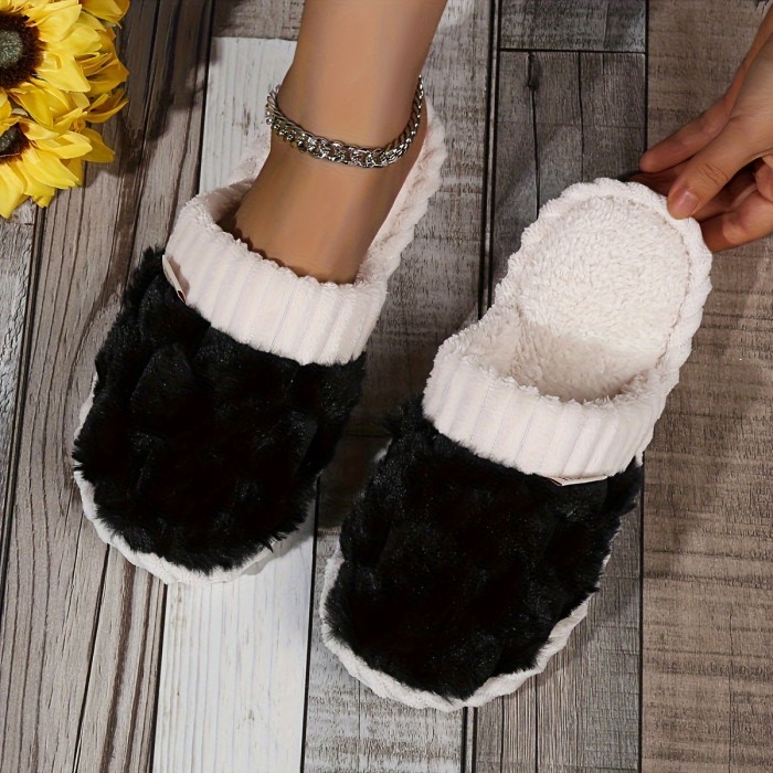 Cozy Colorblock Faux Fur Slippers - Ultra-Soft Slip-Ons with Luxurious Plush Lining - Perfect for Your Home Sanctuary