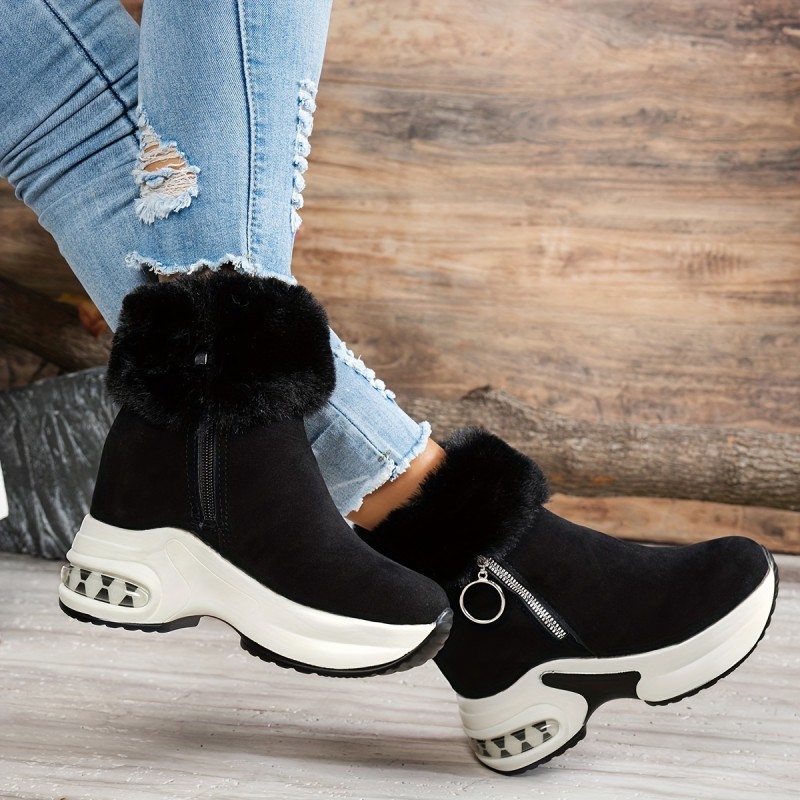 Cozy & Stylish Women's Winter Ankle Boots - Plush Lined, Thick Sole, Casual Fashion with Side Zipper, Round Toe