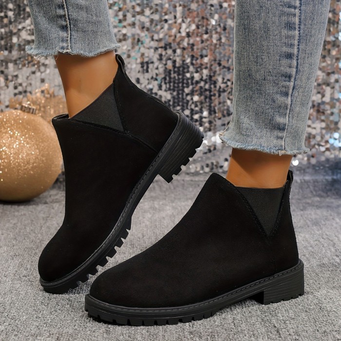 Chic Women's Slip-On Chelsea Boots - Comfortable Mid-Heel, Casual All-Season Ankle Booties with PU Sole