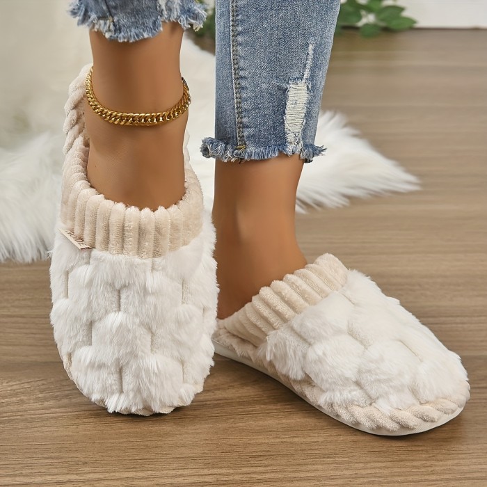 Cozy Colorblock Faux Fur Slippers - Ultra-Soft Slip-Ons with Luxurious Plush Lining - Perfect for Your Home Sanctuary