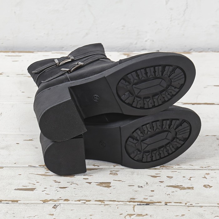 Stylish Chunky Heel Ankle Boots - Ankle & Bootie - Fashionable Side Zipper, Solid Color, Short Length, Comfortable Walking Boots for Women