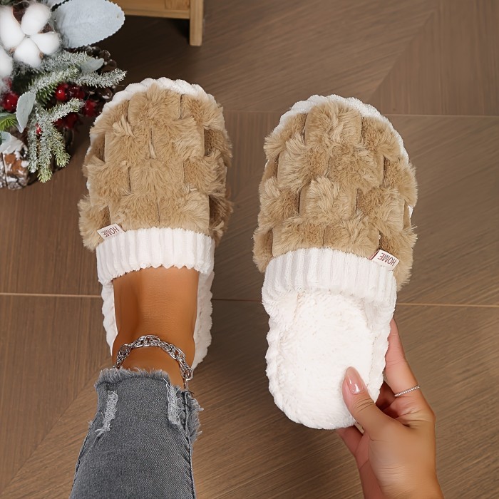 Cozy Colorblock Faux Fur Slippers - Ultra-Soft Slip-Ons with Luxurious Plush Lining - Perfect for Your Home Sanctuary
