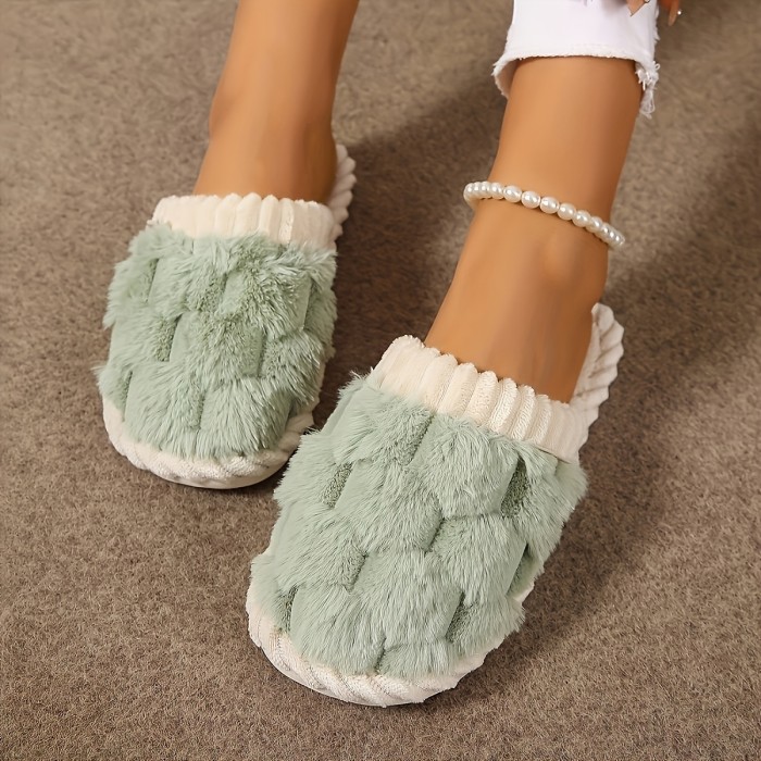 Cozy Colorblock Faux Fur Slippers - Ultra-Soft Slip-Ons with Luxurious Plush Lining - Perfect for Your Home Sanctuary