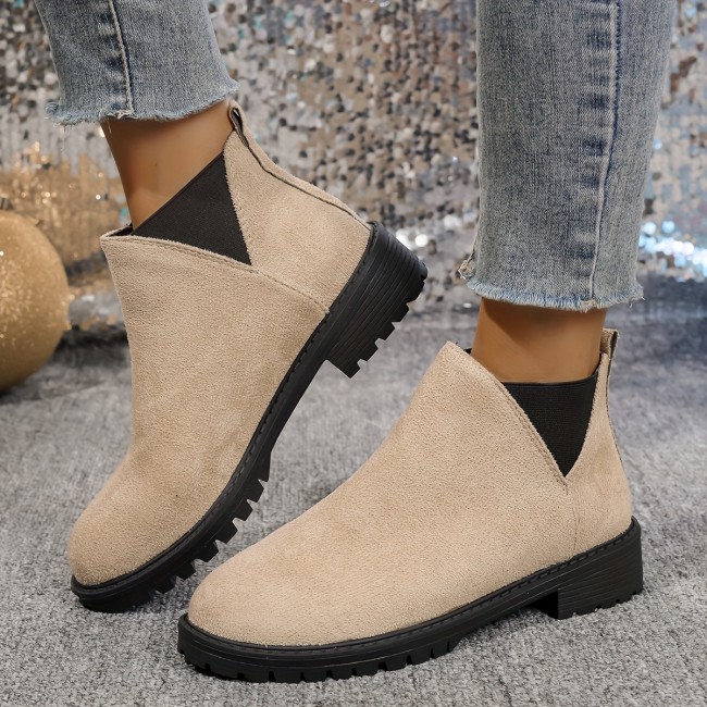 Chic Women's Slip-On Chelsea Boots - Comfortable Mid-Heel, Casual All-Season Ankle Booties with PU Sole