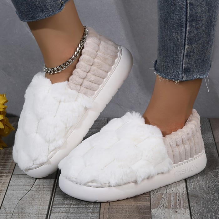 Cozy Colorblock Faux Fur Slippers - Ultra-Soft Slip-Ons with Luxurious Plush Lining - Perfect for Your Home Sanctuary