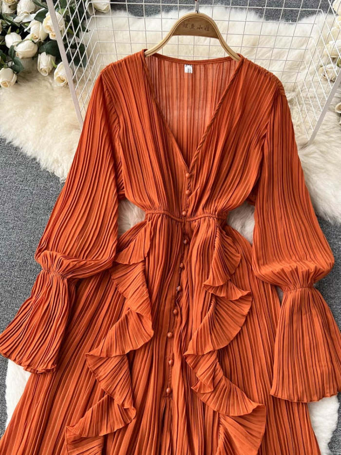 Mahafrin Chiffon Pleated Long Dress( 7 colors)