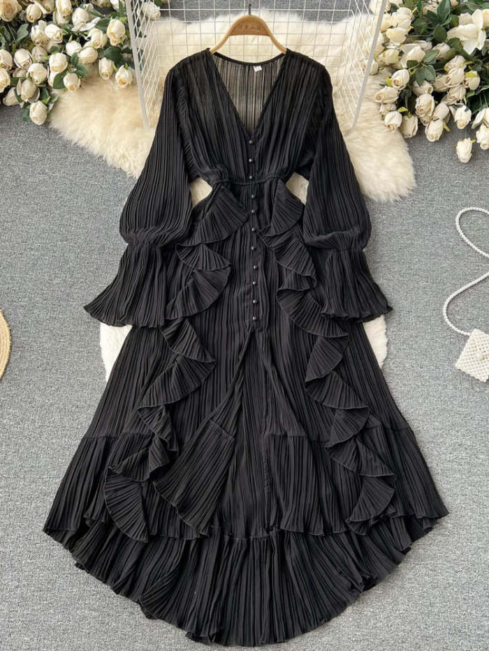 Mahafrin Chiffon Pleated Long Dress( 7 colors)