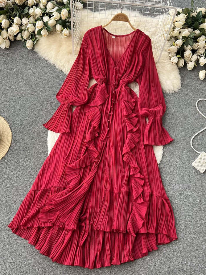Mahafrin Chiffon Pleated Long Dress( 7 colors)
