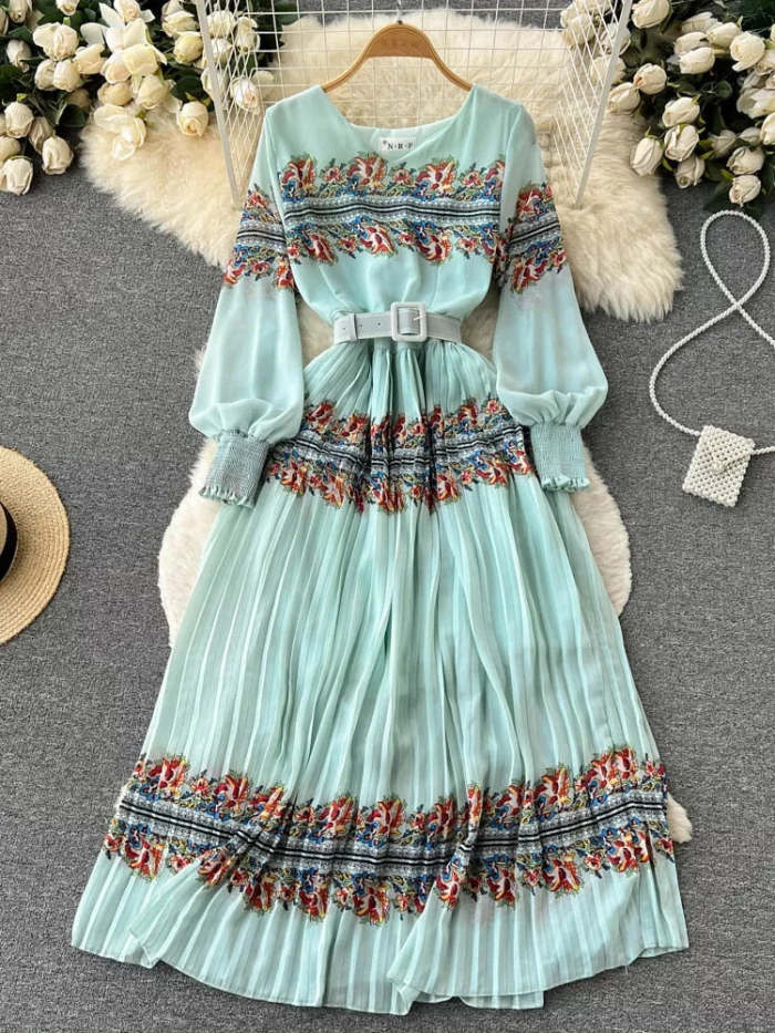 Misna Printed Pleated Long Dress( 6 Colors )