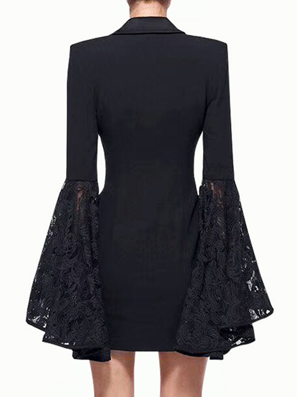 Flared Sleeves Long Sleeves Asymmetric Buttoned Solid Color Split-Joint Notched Collar Blazer Outerwear