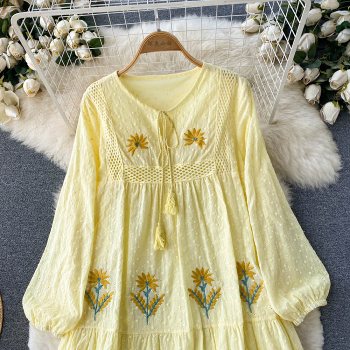 Aveza Embroidery Cotton  Dress(5 Colors)