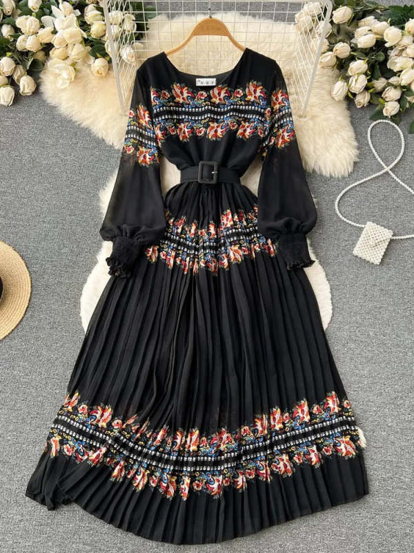 Misna Printed Pleated Long Dress( 6 Colors )