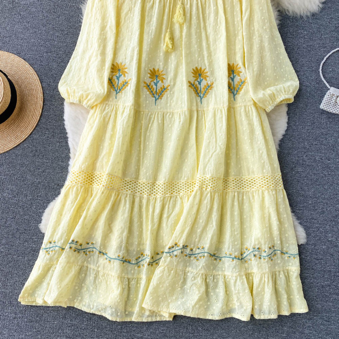 Aveza Embroidery Cotton  Dress(5 Colors)