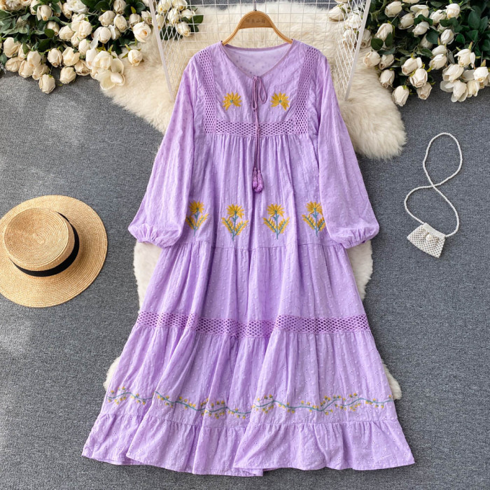Aveza Embroidery Cotton  Dress(5 Colors)