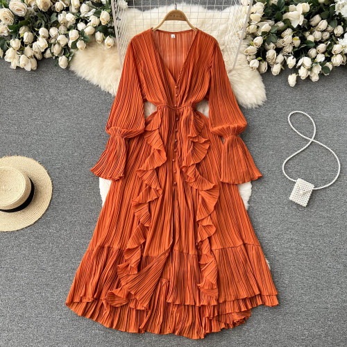 Mahafrin Chiffon Pleated Long Dress( 7 colors)