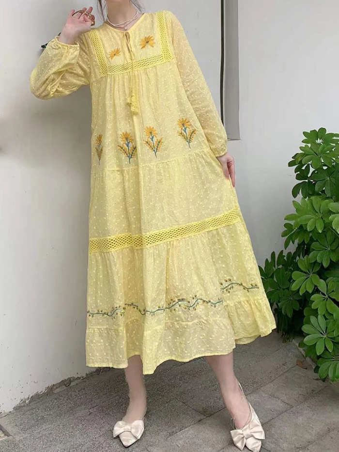 Aveza Embroidery Cotton  Dress(5 Colors)