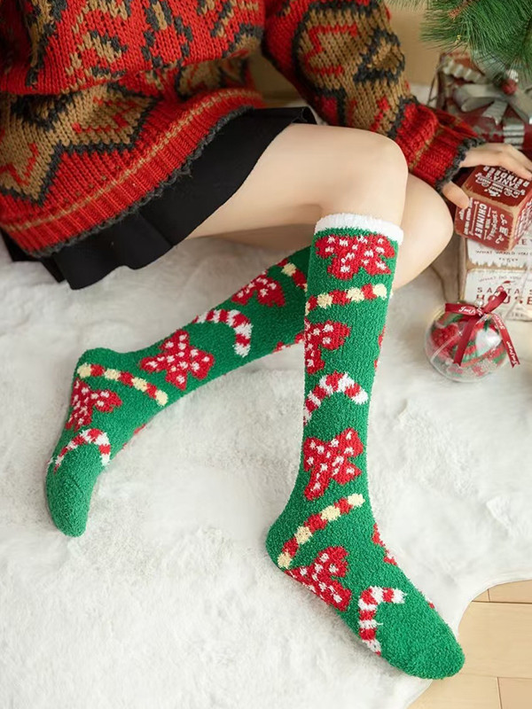 Cartoon Printed Contrast Color Keep Warm Velvet Socks Accessories