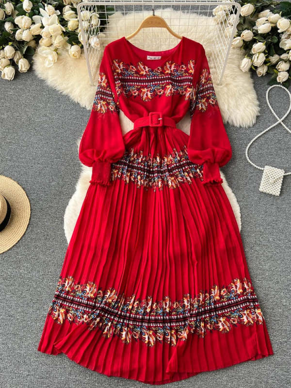 Misna Printed Pleated Long Dress( 6 Colors )