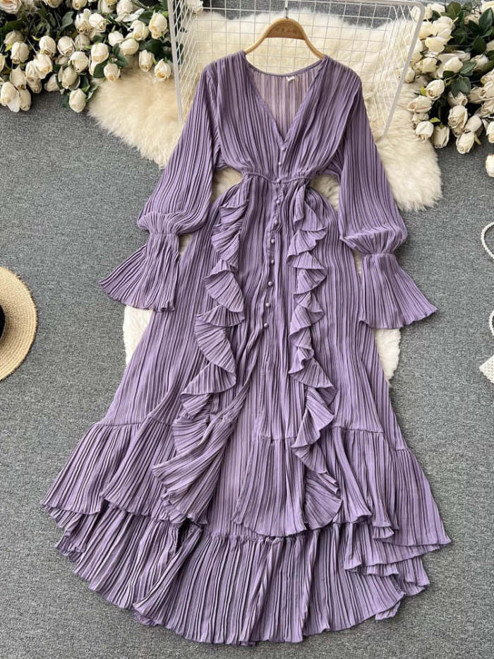 Mahafrin Chiffon Pleated Long Dress( 7 colors)