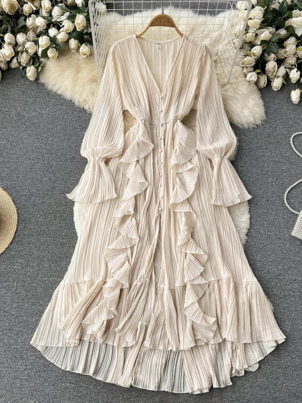 Mahafrin Chiffon Pleated Long Dress( 7 colors)