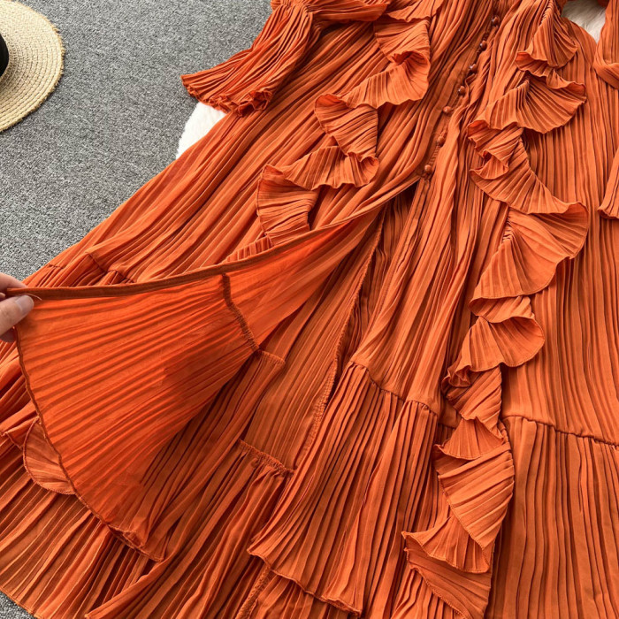 Mahafrin Chiffon Pleated Long Dress( 7 colors)