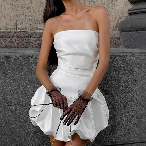 White Flower Bud Tube Top Dress