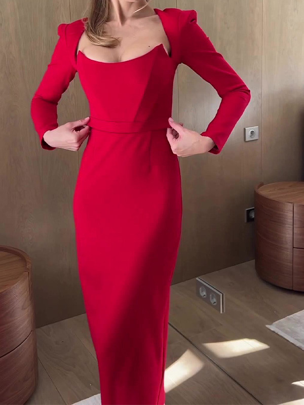 Stylish Elegant Long Sleeve Belt Dress