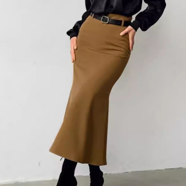 Stylish Solid Color High-Waisted Fishtail Skirt