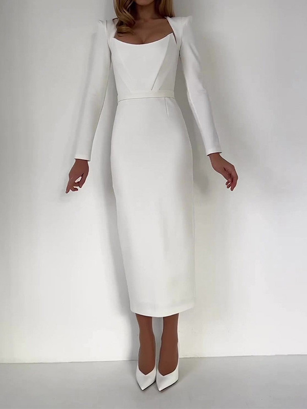 Stylish Elegant Long Sleeve Belt Dress