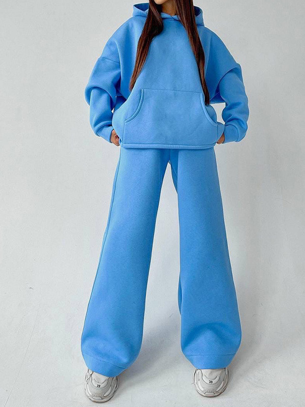 Stylish Loose Solid Color Hoodie & Pants Two-Piece Set