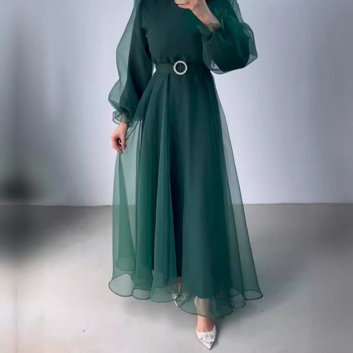 Stylish Elegant Mesh Lantern Sleeve Dress