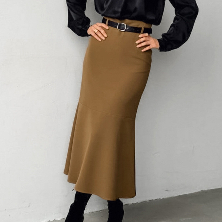 Stylish Solid Color High-Waisted Fishtail Skirt