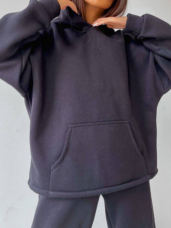 Stylish Loose Solid Color Hoodie & Pants Two-Piece Set